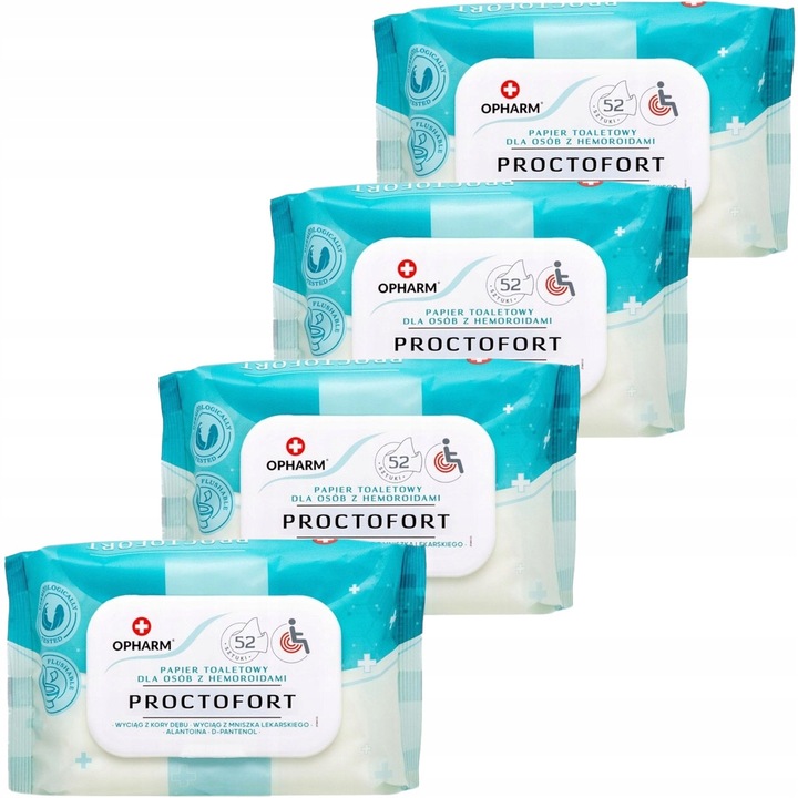 PAPIER TOALETOWY NAWILŻANY DLA OSÓB Z HEMOROIDAMI PROCTOFORT 4x52szt.