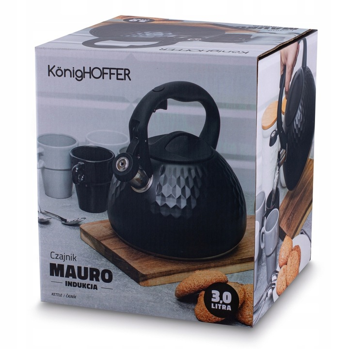 CZAJNIK na GAZ Indukcja BEZDOTYKOWY Gwizdek STAL Konighoffer Mauro 3l