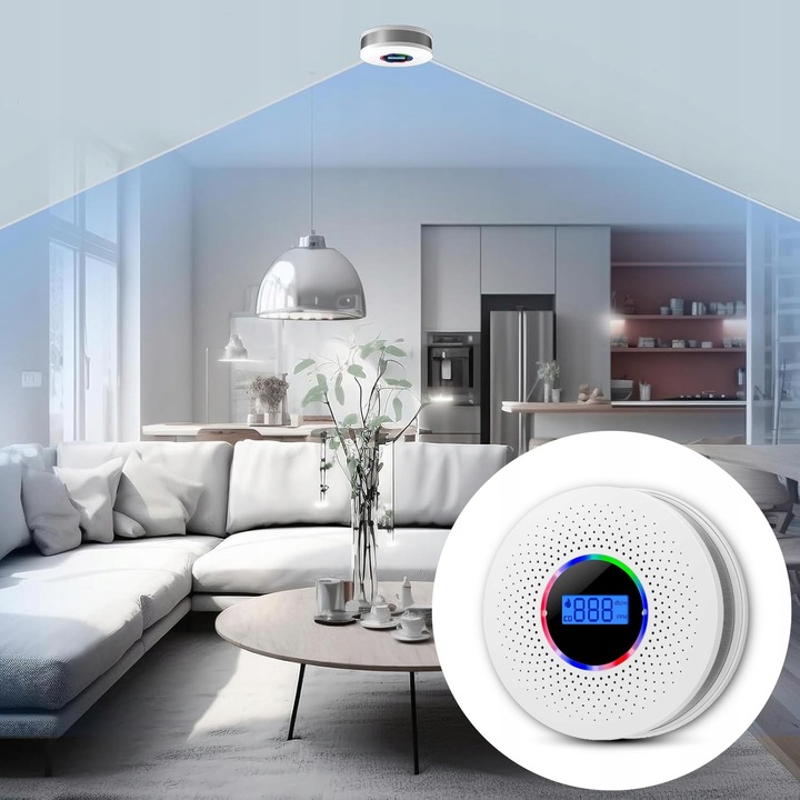 CZUJNIK CZADU I DYMU 2w1 detektor tlenku węgla LCD certyfikowany ALARM X 2