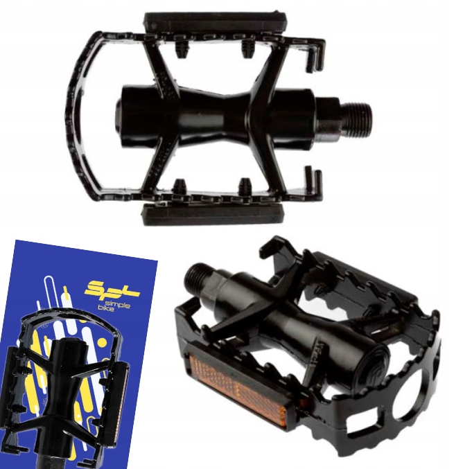 Pedały rowerowe MTB platformowe do roweru aluminiowe czarne, z odblaskami
