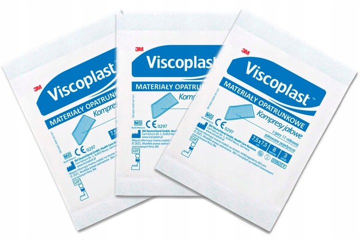 20SZT VISCOPLAST KOMPRESY JAŁOWE Z GAZY 7,5X7,5 CM 3 SZT.