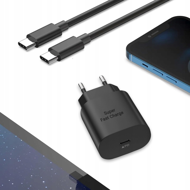 SZYBKA ŁADOWARKA DO TELEFONU SAMSUNG KOSTKA 25W + KABEL USB-C 1M