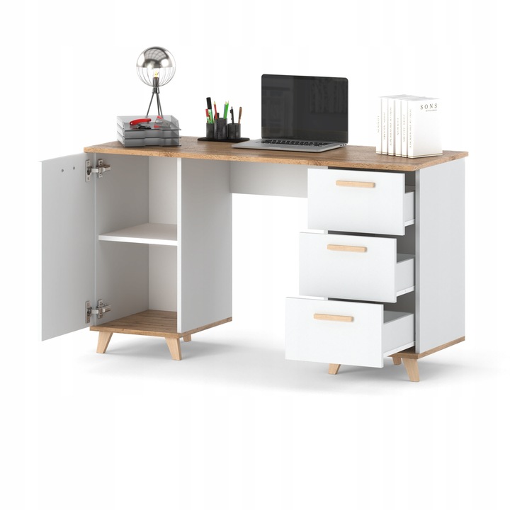 Biurko BIAŁE 138CM 3 Szuflady dla dziecka Stolik Skandynawski półki