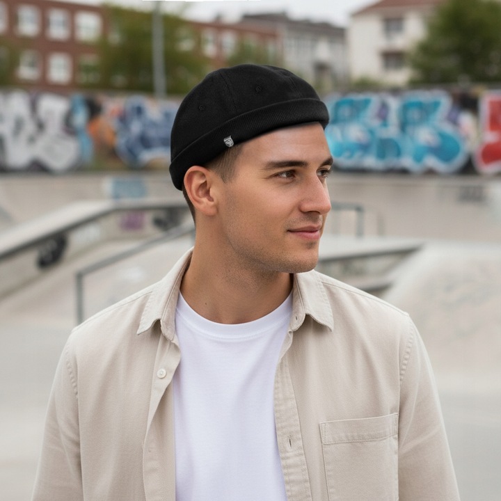 Czapka DOKERKA krótka leonka bez daszka CZARNA Pako Jeans