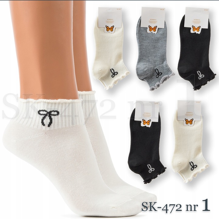 5x Skarpetki damskie BAWEŁNIANE WYGODNE SKARPETY falbanka JAKOŚĆ