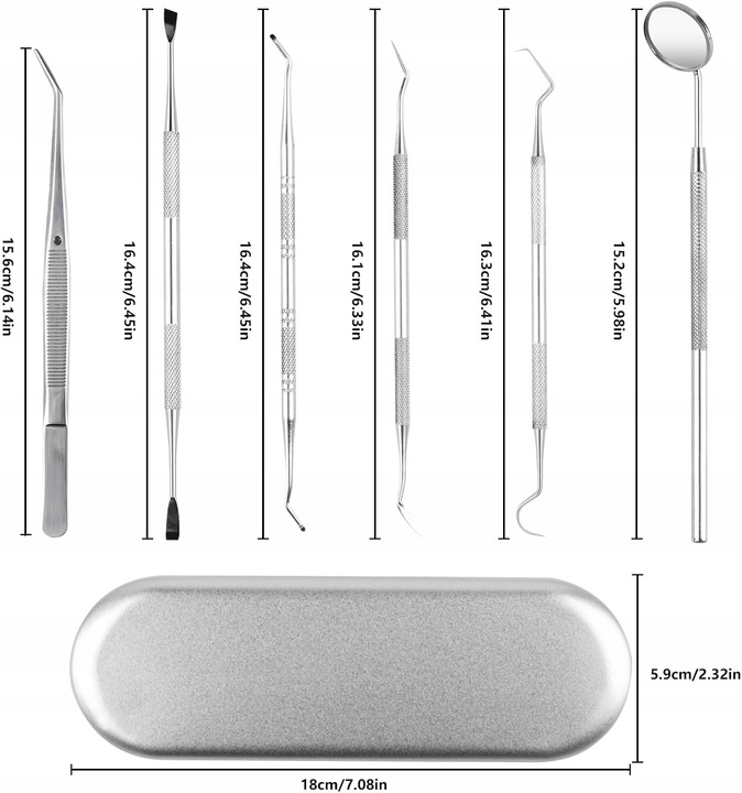 ZESTAW NARZĘDZI STOMATOLOGICZNYCH DENTYSTYCZNY LUSTERKO ZGŁĘBNIK 6szt