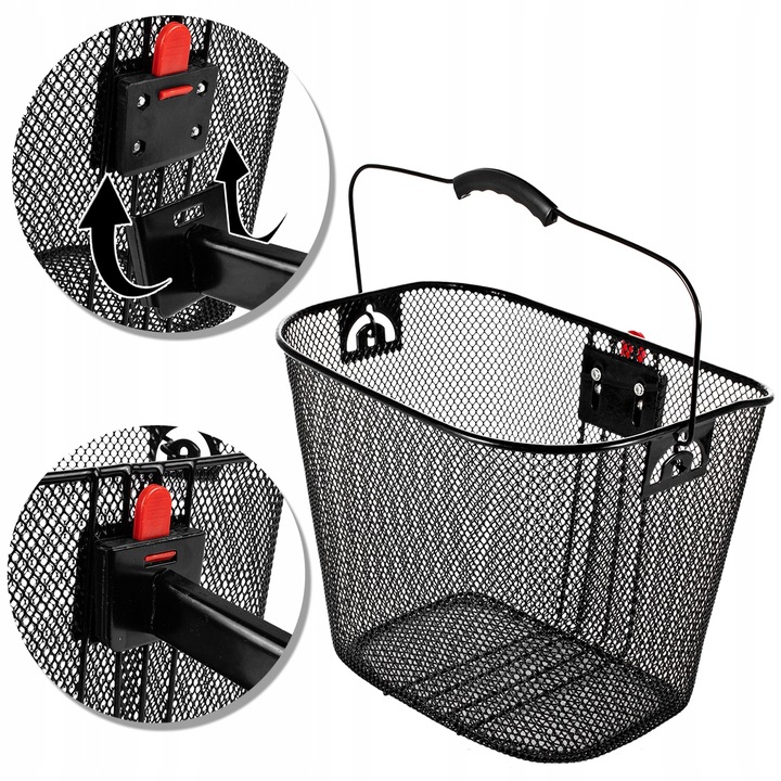 KOSZYK KOSZ METALOWY ROWEROWY NA ROWER PRZEDNI Z UCHWYTEM CLICK CZARNY DUŻY