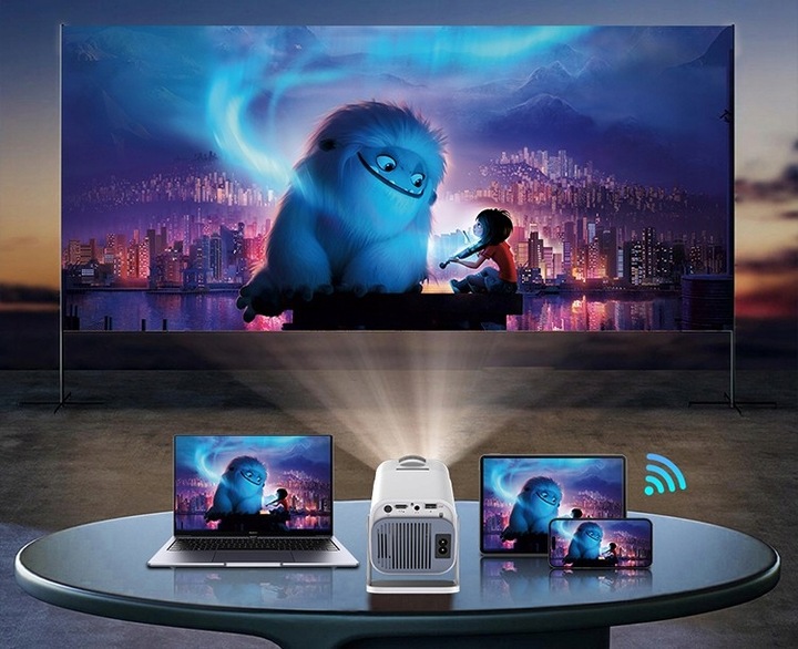 PROJEKTOR RZUTNIK ANDROID TV WIFI FULL HD PRZENOŚNY SMART GŁOŚNIK