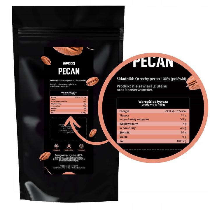 Orzechy Pecan Pekan Wysoka Jakość 1000g 1kg HiFood Naturalne Zbiór