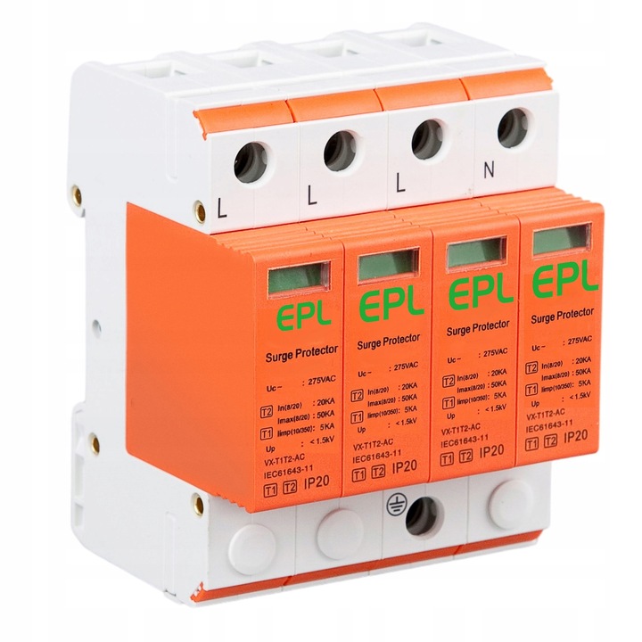 OGRANICZNIK OCHRONNIK PRZEPIĘĆ PRZEPIĘCIOWY 3-FAZ B+C T1 T2 4P 5kA AC