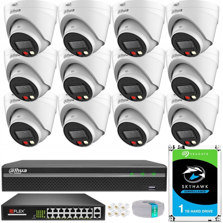 Zestaw Monitoringu DAHUA 12 Kamer 4MPx 2K+ Dual Light 30m Zewnętrzny PoE
