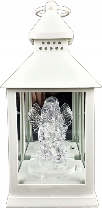 LAMPION Z ANIOŁKIEM ŚWIECĄCY NA BATERIE R6 LATARENKA BIAŁY ANIOŁ ZNICZ