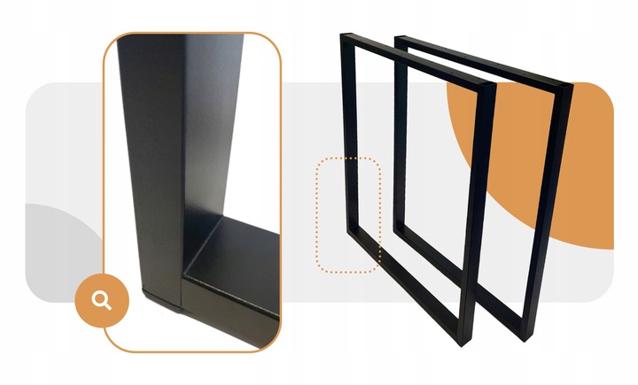 NOGI DO STOŁU BIURKA METALOWE CZARNE 60x72 CM PROFIL 4x2 CM LOFTOWE 2