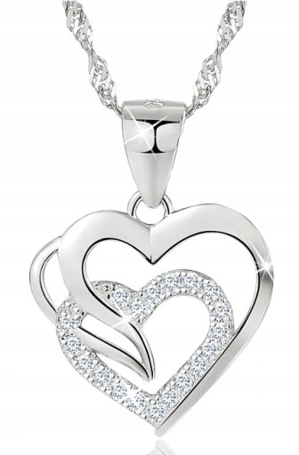 SREBRNY NASZYJNIK SERCE SREBRO 925 ŁAŃCUSZEK DAMSKI Z ZAWIESZKĄ GRAWER