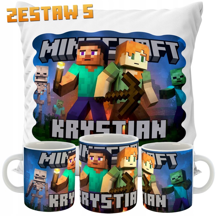 ZESTAW PODUSZKA + KUBEK MINECRAFT IMIĘ PREZENT