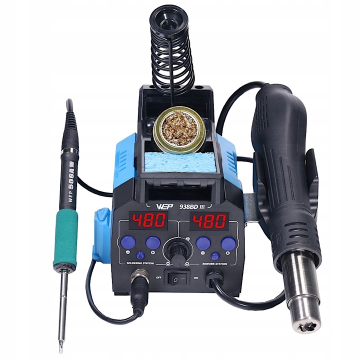 Stacja lutownicza precyzyjna HOTAIR WEP 938BD-III 775W 2w1 grot T12