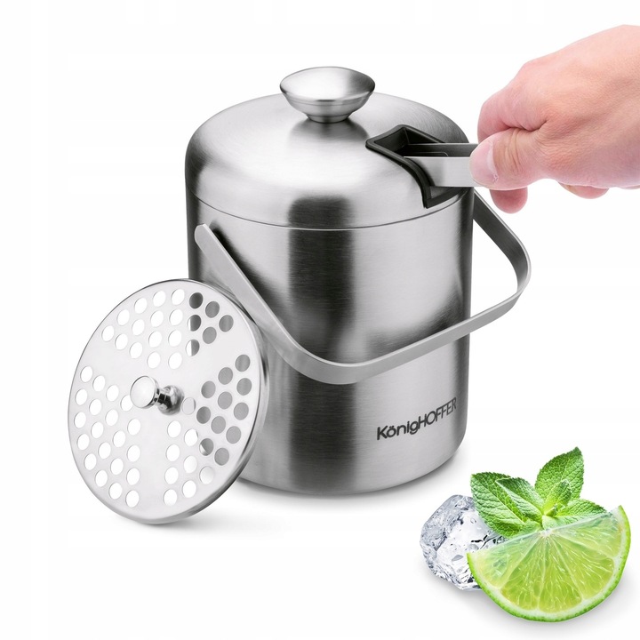 WIADERKO NA LÓD Pojemnik NA KOSTKI LODU z SZCZYPCAMI KonigHOFFER Lugo 1,3 l