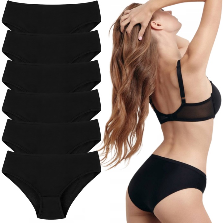 3x Majtki Bawełniane Figi Damskie Gładkie Klasyczne Czarne Proste MORAJ L