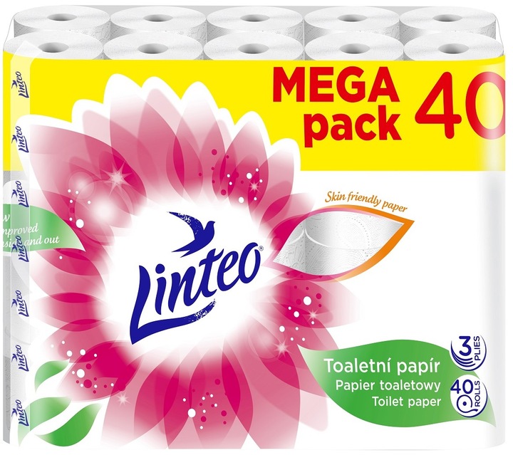 LINTEO PAPIER TOALETOWY BEZZAPACHOWY 40 ROLEK 600 METRÓW 3 WARSTWY
