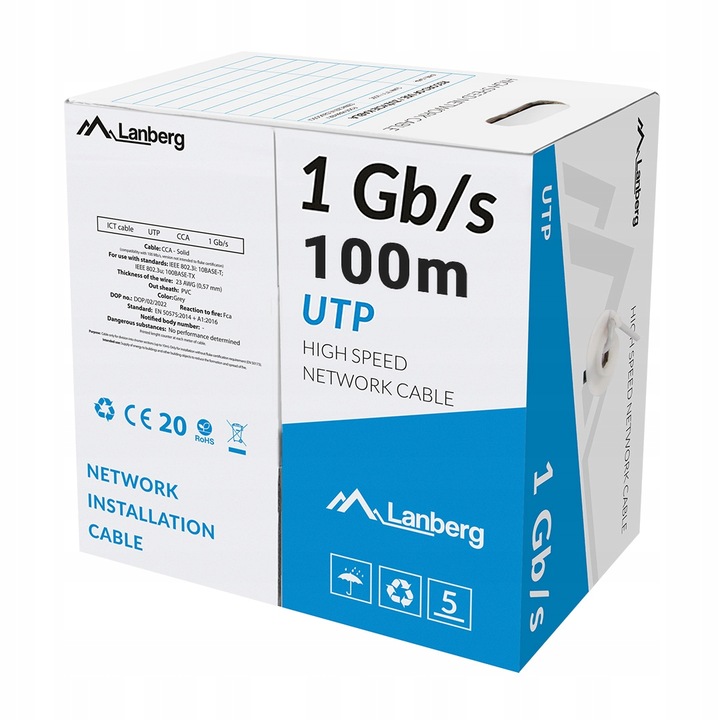 KABEL PRZEWÓD SIECIOWY LAN SKRĘTKA RJ45 UTP KAT.6 CAT.6 100M LANBERG