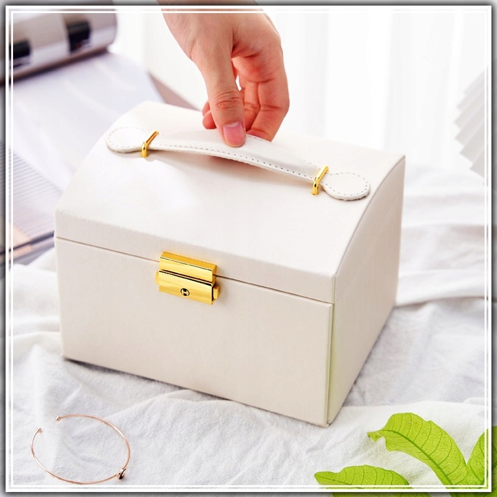 SZKATUŁKA KUFEREK NA BIŻUTERIĘ POJEMNY ELEGANCKI PUDEŁKO Z LUSTERKIEM BIAŁE
