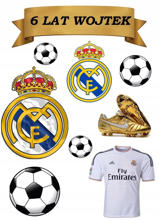 OPŁATEK na TORT REAL MADRYT PIŁKARZ WYDRUK CUKROWY DEKORACJA + TEKST