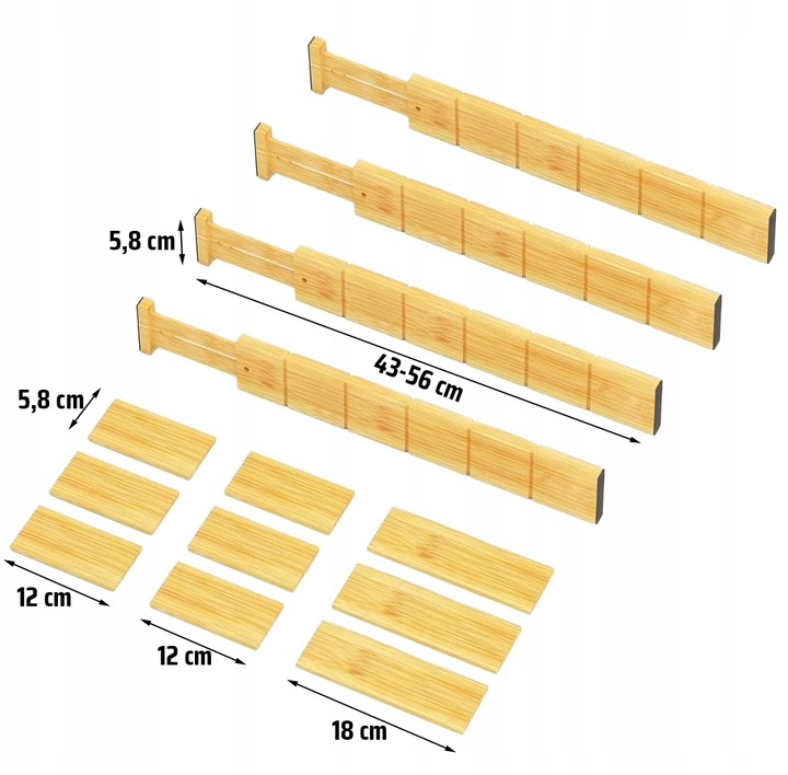 4x BAMBUSOWY ORGANIZER DO SZUFLADY SEPARATOR PRZEGRÓDKA Z 9