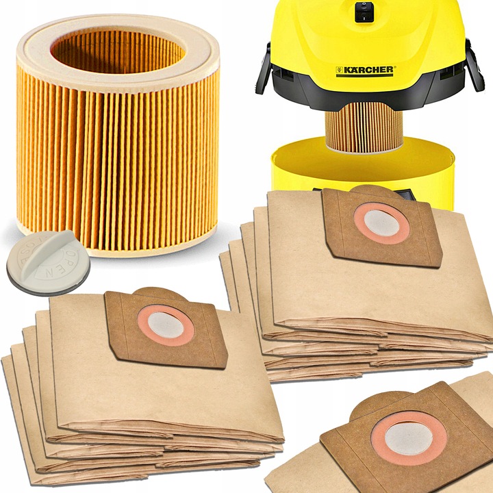 10X WYTRZYMAŁE WORKI + FILTR PUREY DO ODKURZACZA KARCHER WD3 200 MV3 SE4