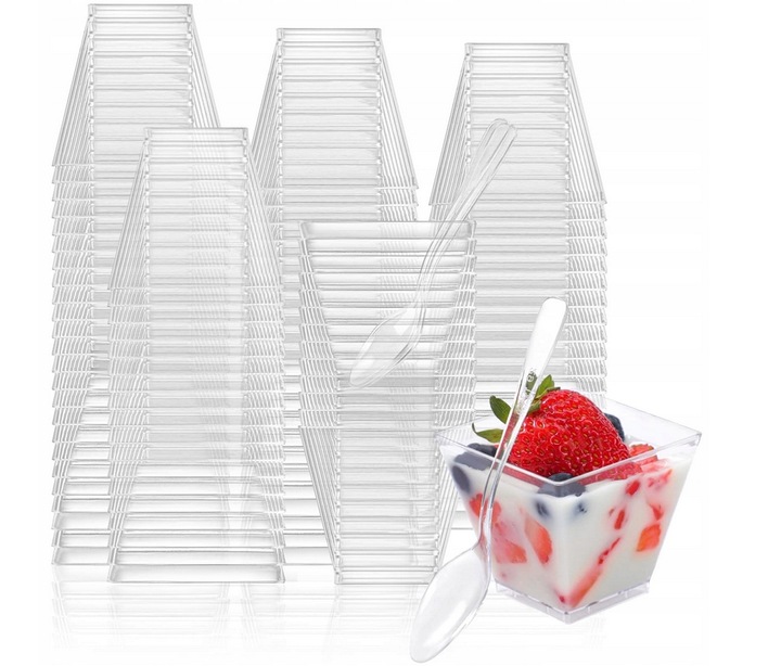 PUCHARKI POJEMNIKI NA DESERKI 120ml + ŁYŻECZKI SŁODKI STÓŁ 50szt