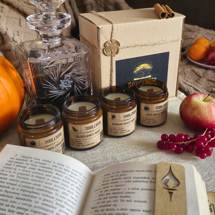 Zestaw Jesień Świece Sojowe na prezent w słoiku, handmade, 4x Świeca 100 ml