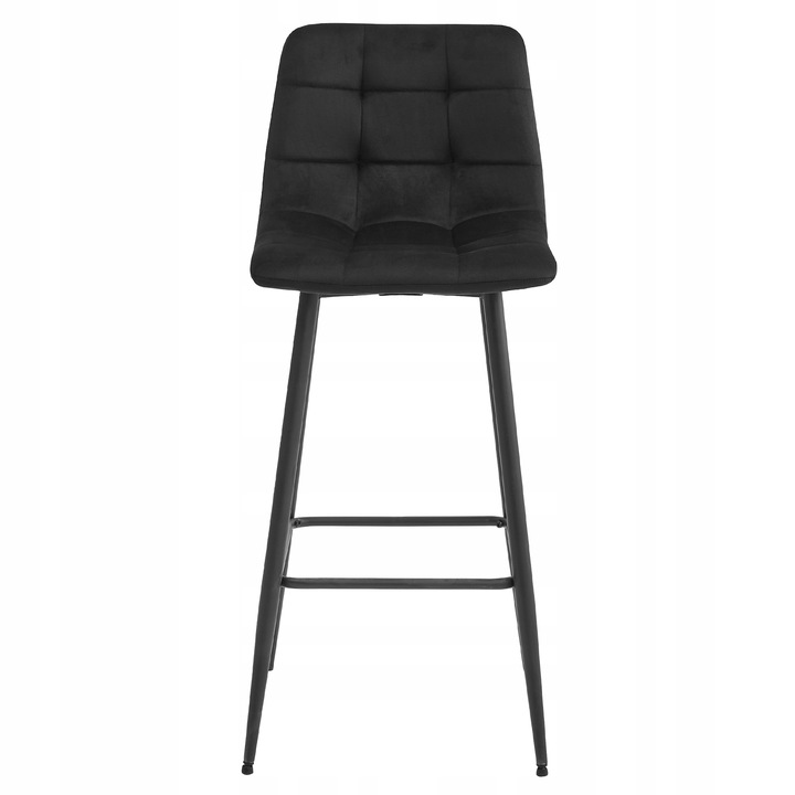 Hoker Krzesło Tapicerowane Barowe Wysokie do Wyspy Welurowe Czarne