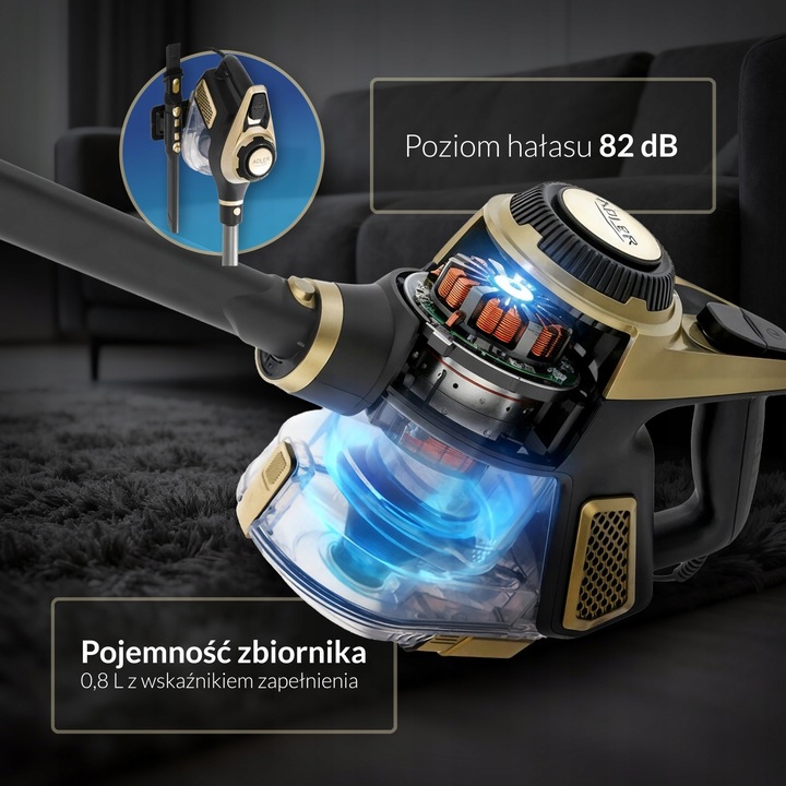 Odkurzacz pionowy bezworkowy Adler Light Gold 700 W z turboszczotką