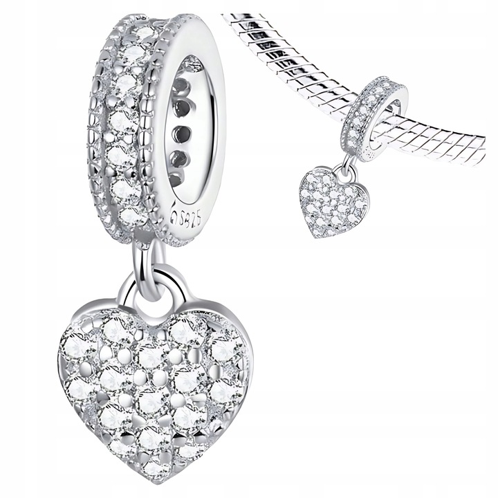 CHARMS WISZĄCE SERCE srebro 925 koralik zawieszka z cyrkoniami srebrna S925