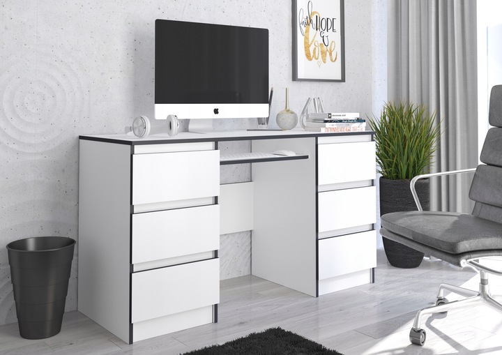 Meble Biurko komputerowe 6sz 135cm BIAŁE N32