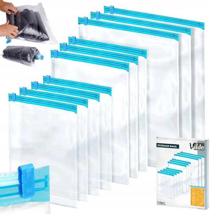 10x Worki PRÓŻNIOWE rolowane zwijane podróżne na ubrania odzież