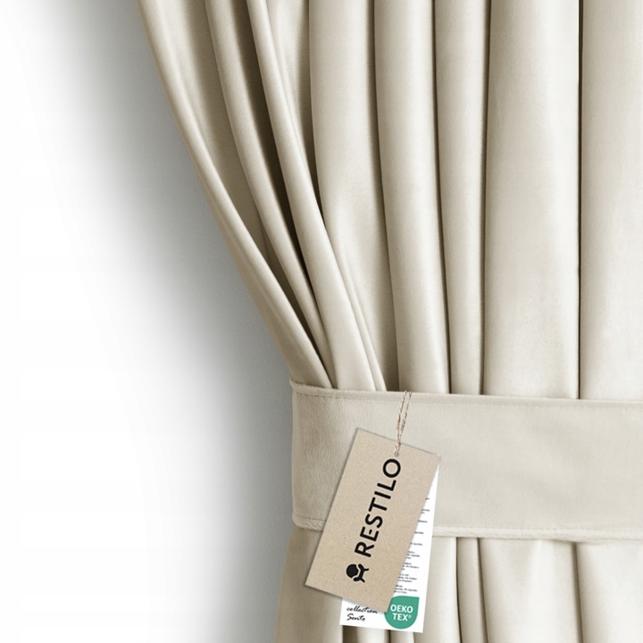 RESTILO Zasłony welurowe plus szarfa upi taśma wave multi 140x270 Jasny Beż