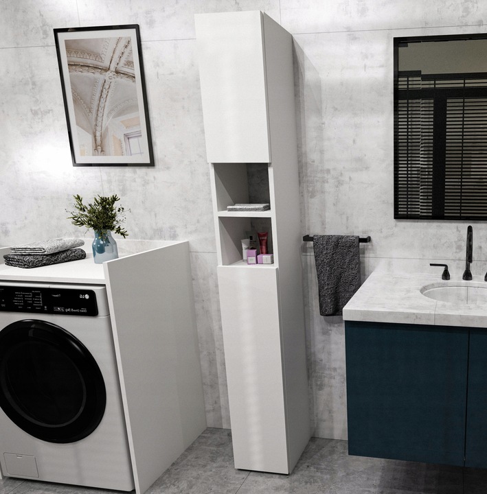 Szafka łazienka słupek łazienkowa stojąca wąska regał półka biały