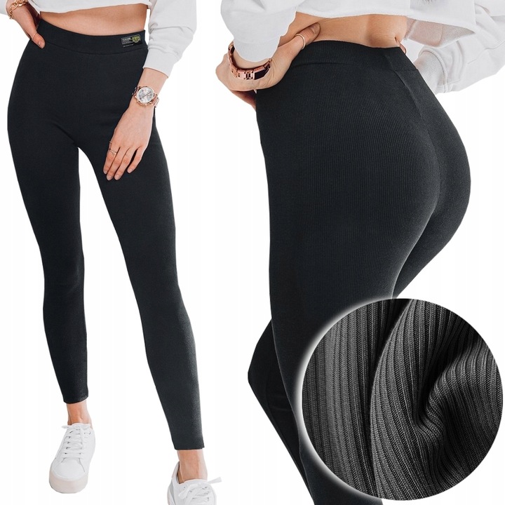LEGGINSY z WYSOKIM STANEM PRĄŻKOWANE MODELUJĄCE BAWEŁNA KRYJĄCE PREMIUM M/L