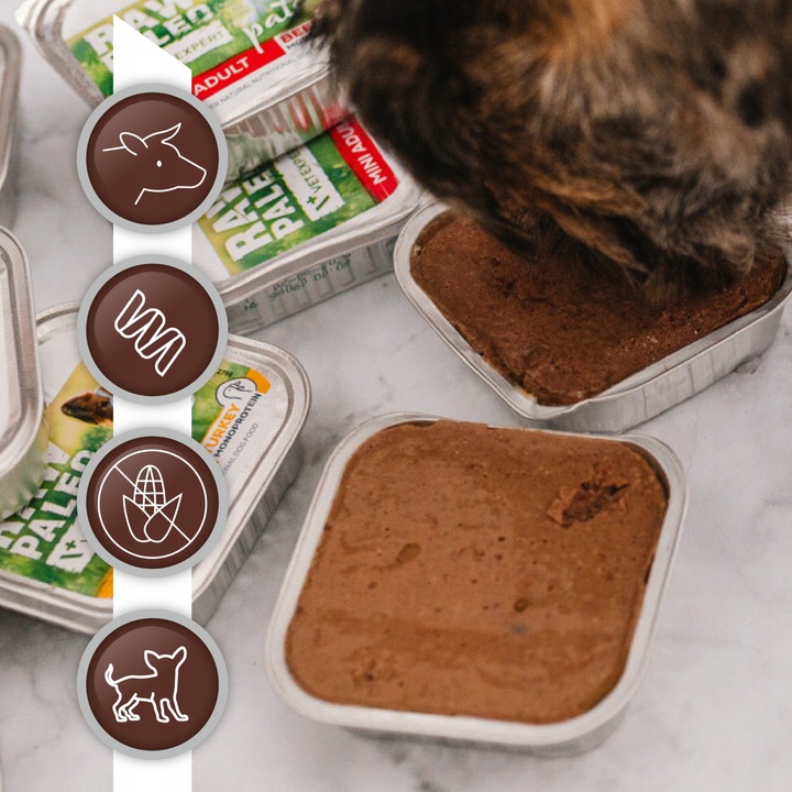 Mokra karma dla szczeniąt małych ras wołowina Raw Paleo Pate 12 x 150g