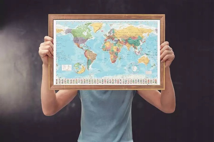 Polityczna Mapa Świata i Flagi - plakat 91,5x61 cm