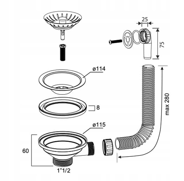 SITKO do zlewozmywaka z PRZELEWEM OKRĄGŁYM do zlewu w kuchni