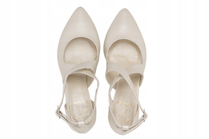 Ślubne czółenka niskie na słupku z paskami ekru 40