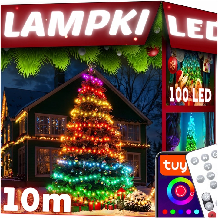 LAMPKI CHOINKOWE 100LED MULTIKOLOR ŚWIĄTECZNE SMART WIFI TUYA PILOT 10M