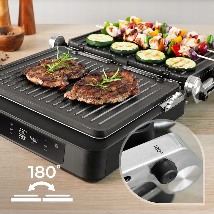 GRILL ELEKTRYCZNY OPIEKACZ ROZKŁADANY 6 PROGRAMÓW 2 TERMOSTATY 2000W