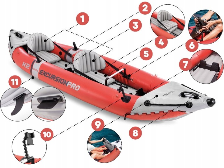 Kajak 2os. Excursion PRO Intex 68309 Pompka Wiosla MODEL 2024