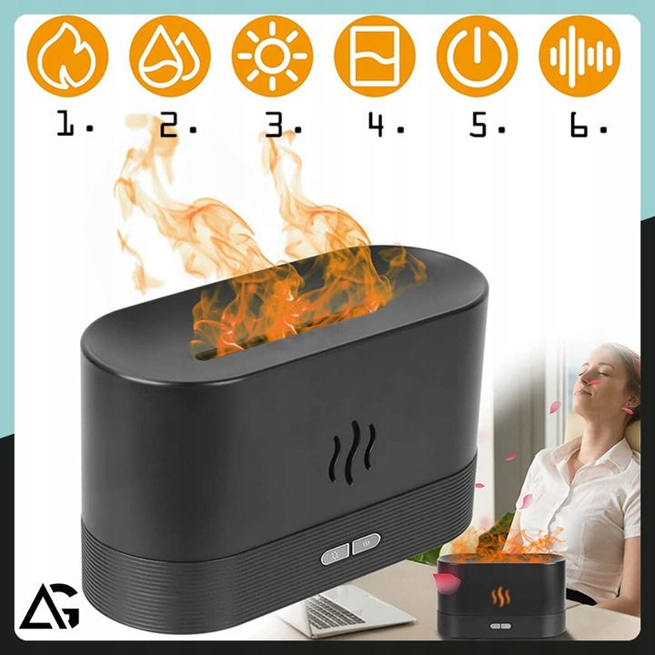 NAWILŻACZ POWIETRZA DYFUZOR LAMPKA NOCNA LED EFEKT PŁOMIENIA KOMINEK