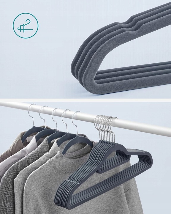 WIESZAKI NA UBRANIA WELUROWE ANTYPOŚLIZGOWE SZARE ARVENTA STYLE - 20