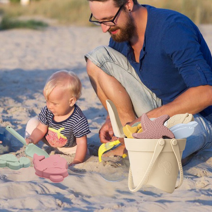 SILIKONOWE ZABAWKI DO PIASKU MIĘKKIE DO WODY NA PLAŻĘ WIADERKO FOREMKI