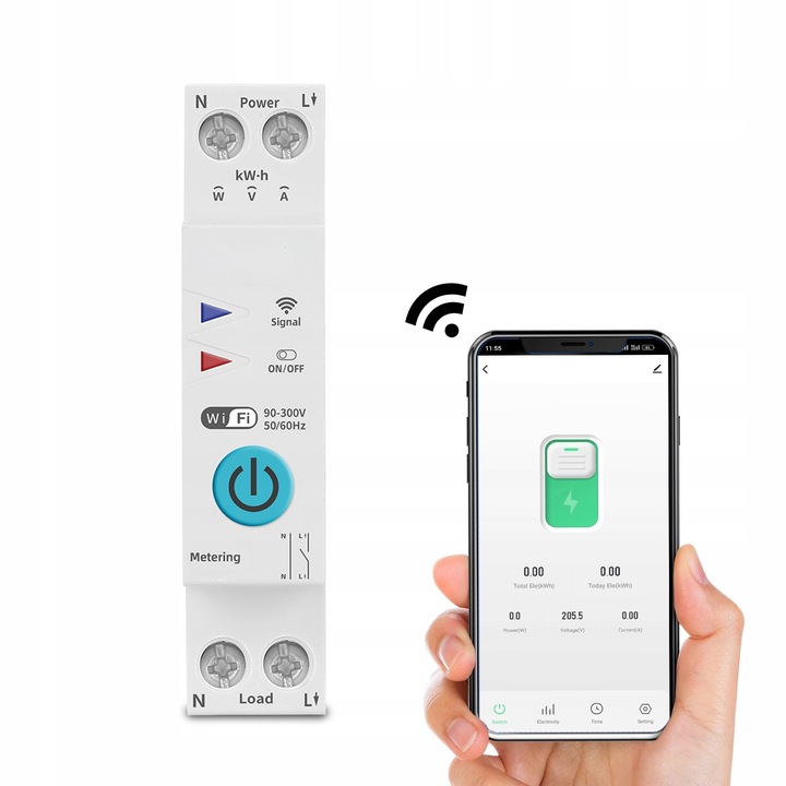 Przekaźnik Sterownik WiFi 16A z pomiarem prądu TUYA Smart Life Szyna