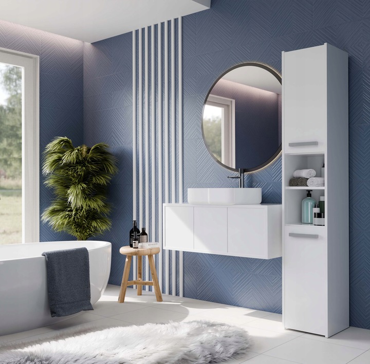 SZAFKA ŁAZIENKOWA S30 BIAŁY REGAŁ SŁUPEK 30CM 2 DRZWI PÓŁKI